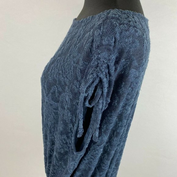 Anthro Deletta XS Navy Blue Loretta Knit Lace Mesh Sheer Banded Hem Top - Picture 8 of 12